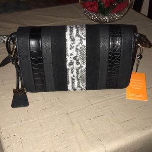 Stylish black flap with croc and snake print NWT